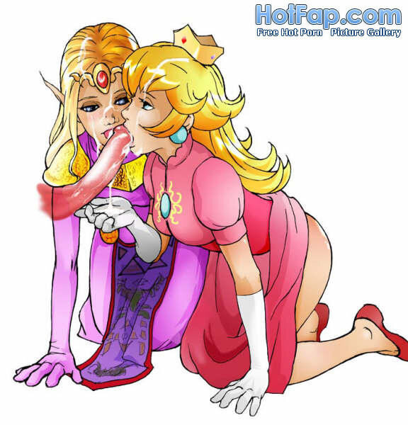 Princess Zelda and Princess Peach share a cock picture