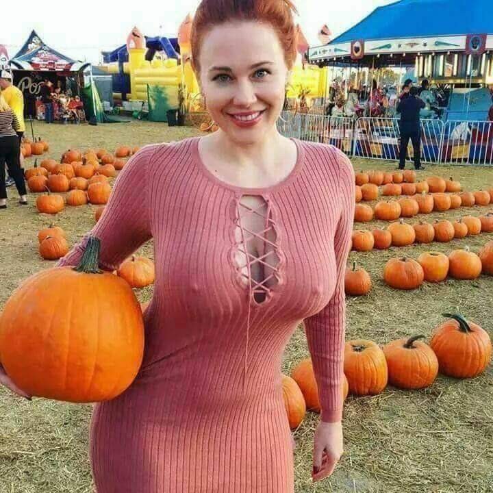 Big tits redhead Halloween picture