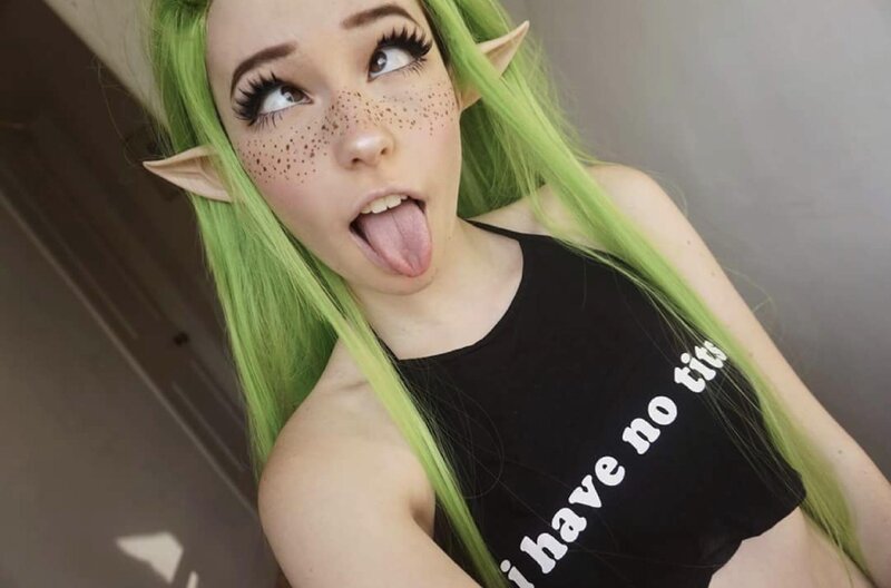 Belle Delphine making Ahegao face as cute elf cosplay picture