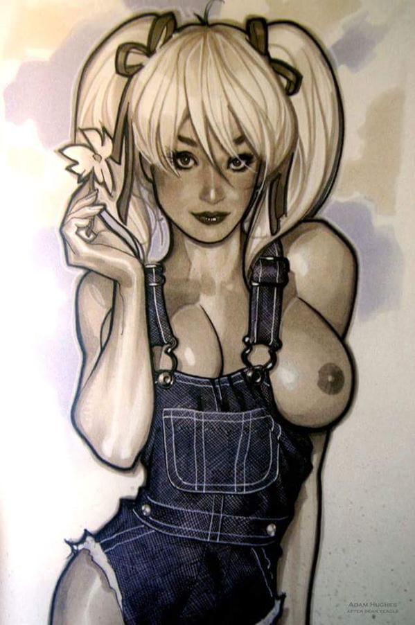 Adam Hughes - Blonde Female with Pigtails in Overalls Showing Breast picture
