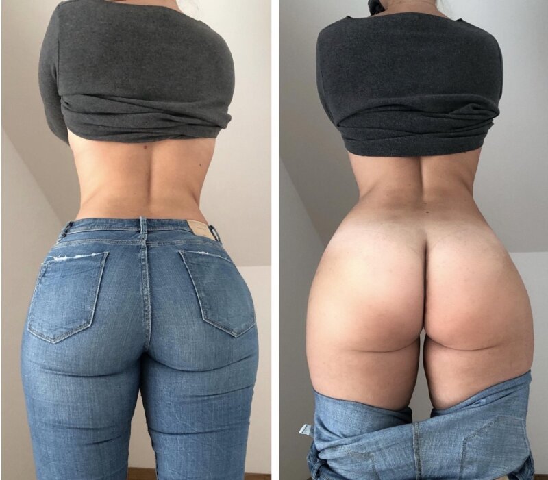 甜美的圆形屁股拉下牛仔裤 picture